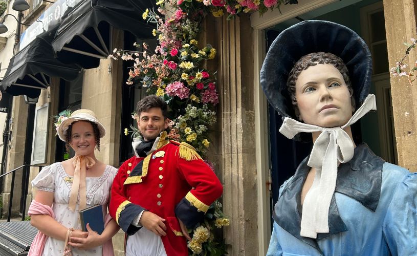 People outside the Jane Austen Centre in Bath